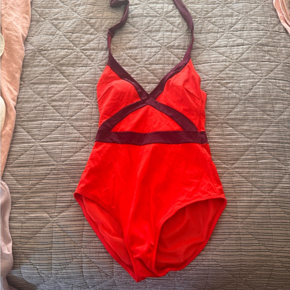 Boden Vibrant Red and Deep Purple One-Piece Swimsuit
